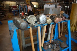 Sledgehammers with a variety of covers, including rawhide, copper and aluminum are used to repair props. PHOTOS BY DORIE COX