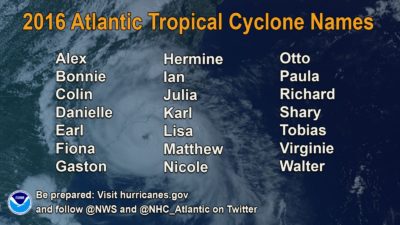 NOAA names 16 storms for Atlantic hurricane season