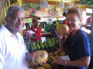 Cuban yacht agent Plácido Vega and M/Y Fortuna Chef Maree pick up provisions at a fruit and vegetable market in Havana. PHOTO/CAPT. TODD RAPLEY